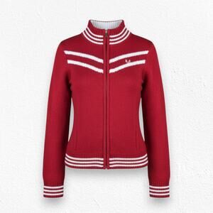 90s Y2K Vintage Red Striped Full Zip Sweater Mock Neck Retro Sporty Size Medium